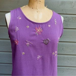 NWT vintage Teddi purple embroidered floral dress, medium